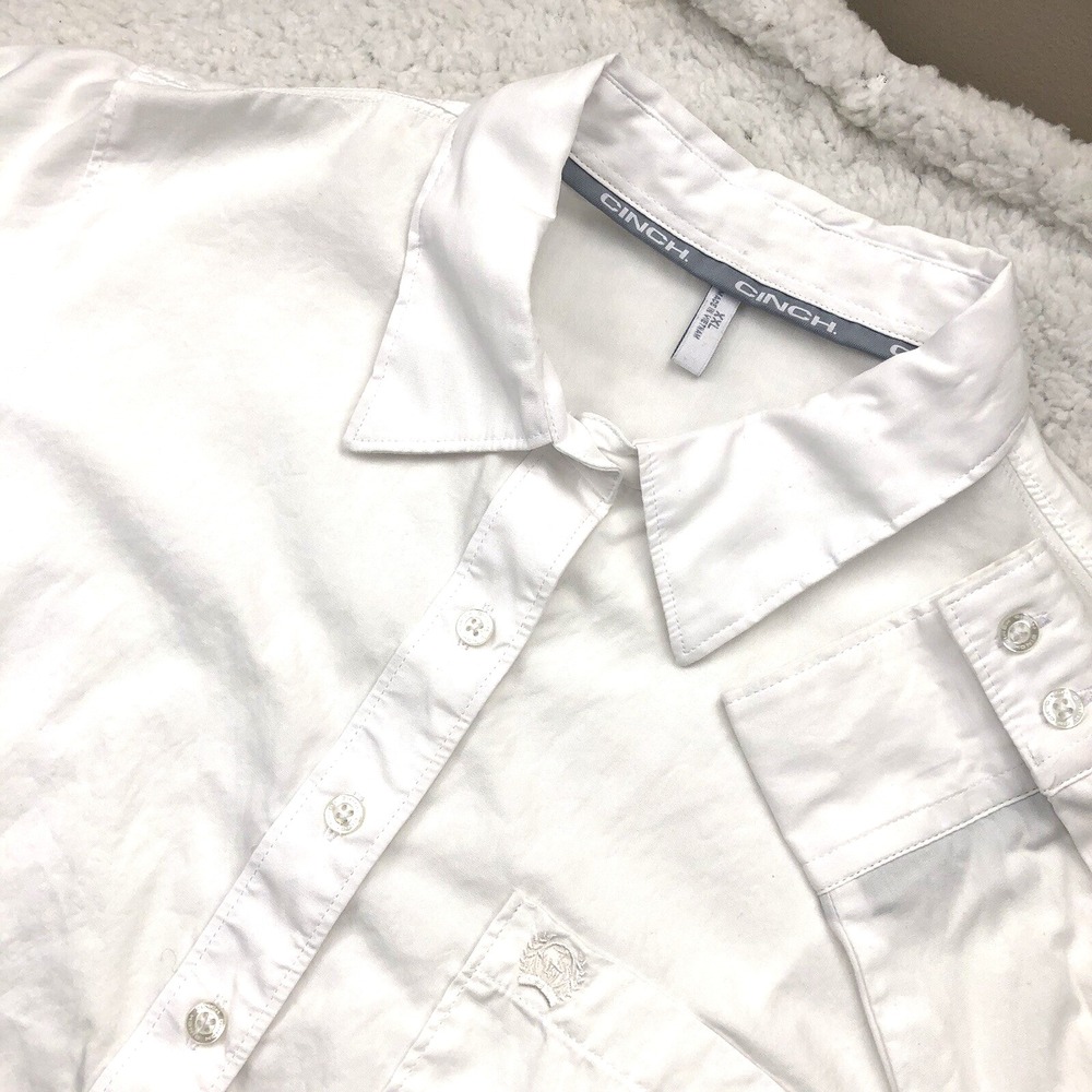 Cinch Western Womens XXL White Long Sleeve Embroider Logo Pocket Rodeo Cowgirl